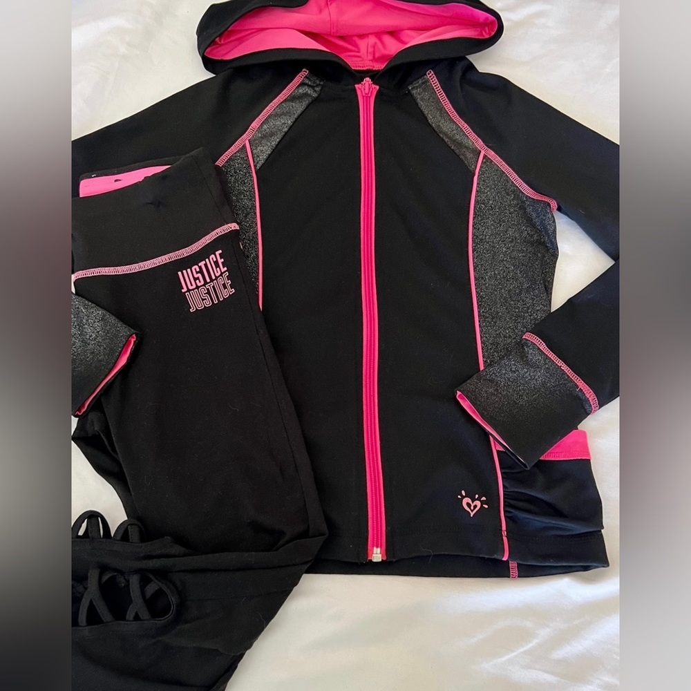 Girls Justice Dri-Fit Full Zip Hoodie & Capri Leggings Youth Size 10